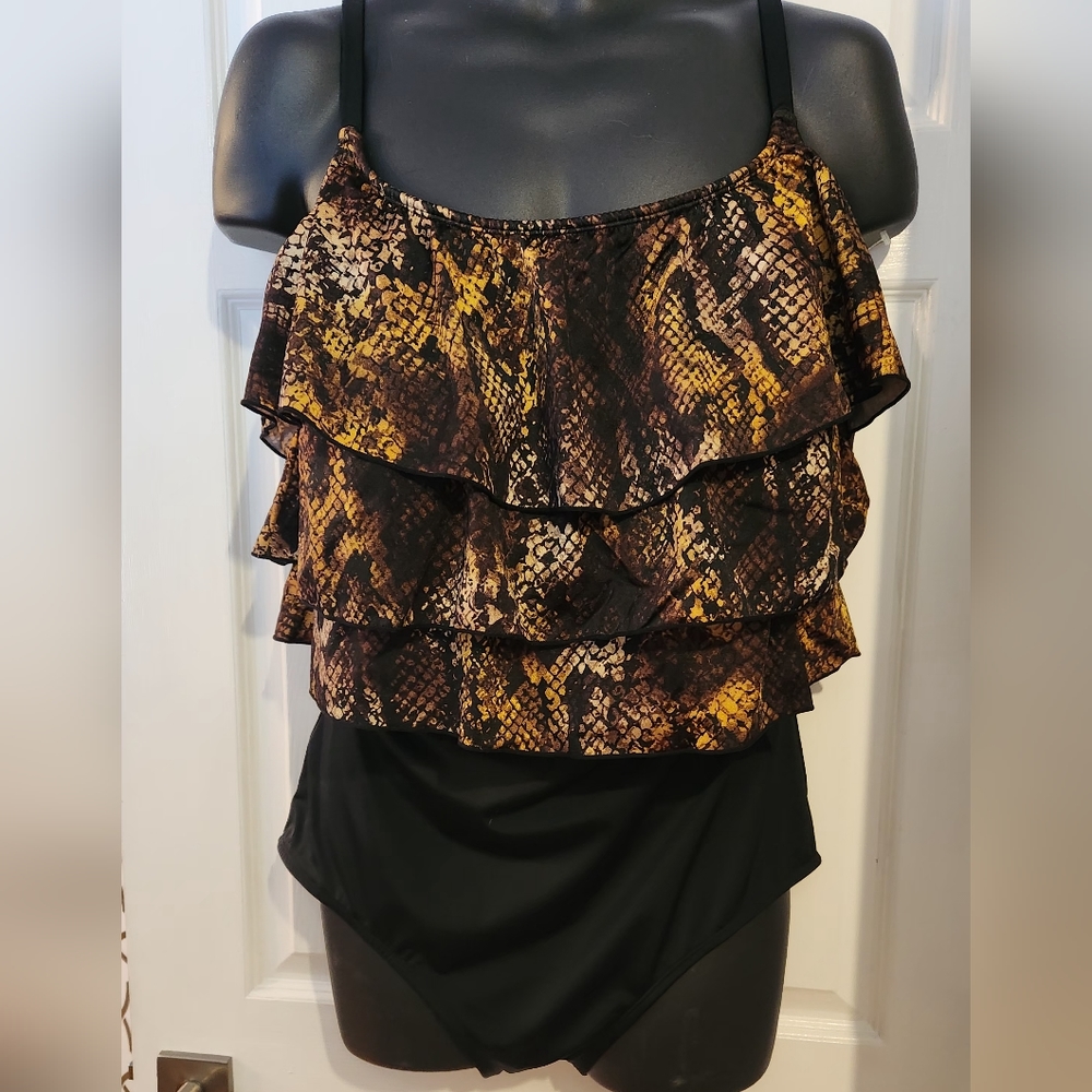 Inches Away 22W Cheetah Animal Print Tank BATHING SWIM SWIMMING SUIT Ruffles NWT